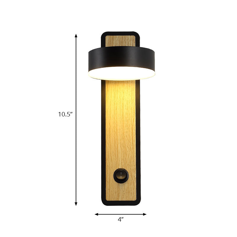 Modern Rotatable 1-Light Round Wooden Led Wall Sconce Lamp In Black/White Warm/White Light