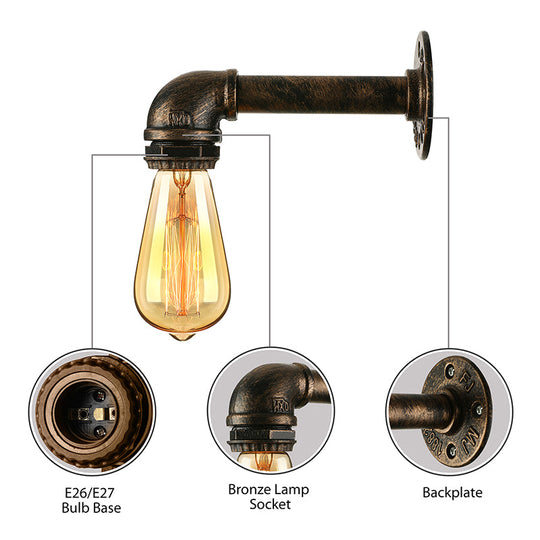 Industrial Wrought Iron Sconce With Water Pipe And Bronze Finish