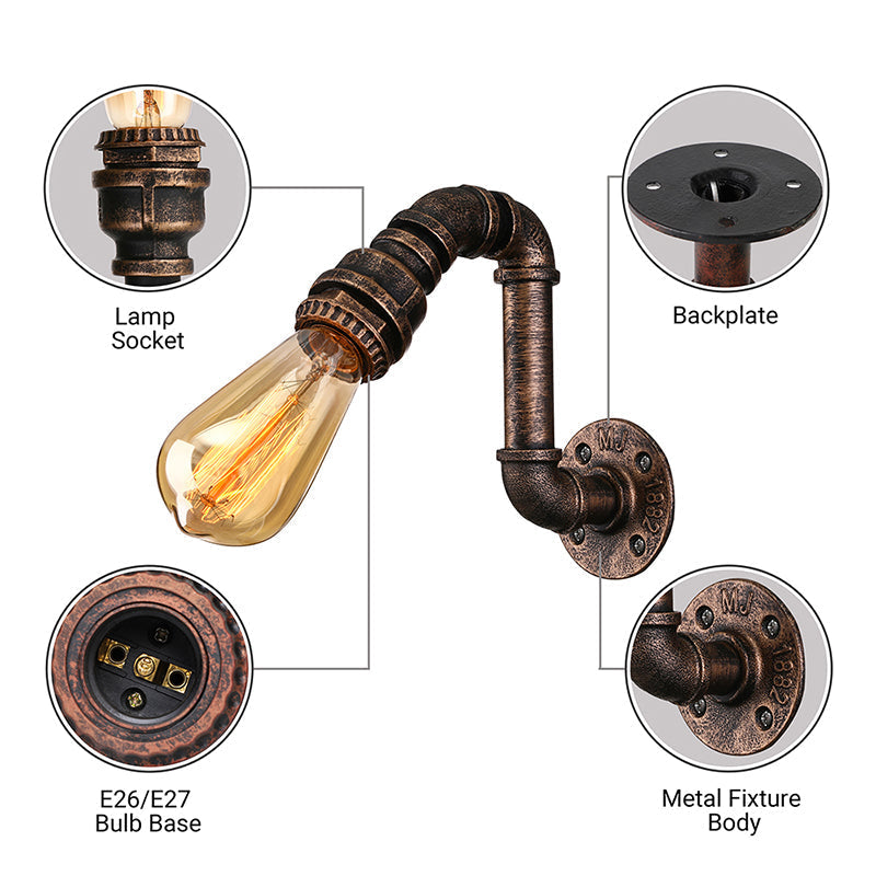 Industrial Wrought Iron Sconce With Water Pipe And Bronze Finish