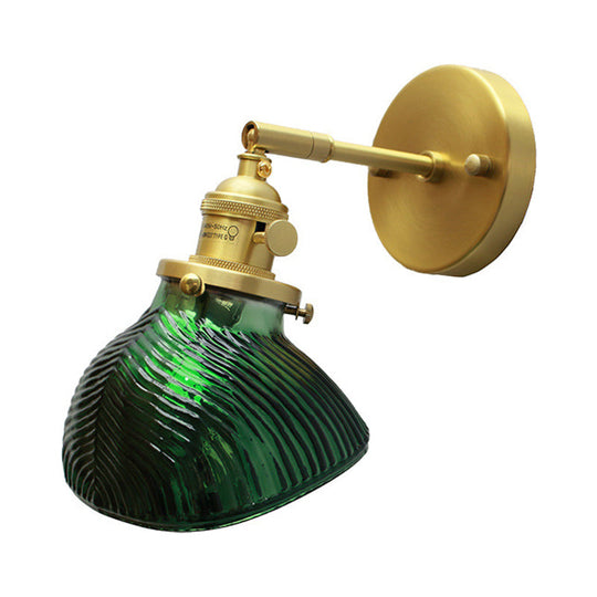 Rotatable Bedroom Sconce Lamp - Metal Single Light Green And Brass Wall Fixture For Adults