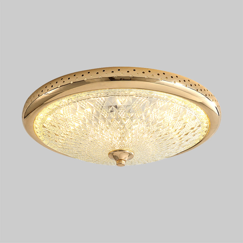 Vintage Amber Prismatic Glass LED Flush Ceiling Light Fixture, Gold/Chrome Finish, 14"/18" Width