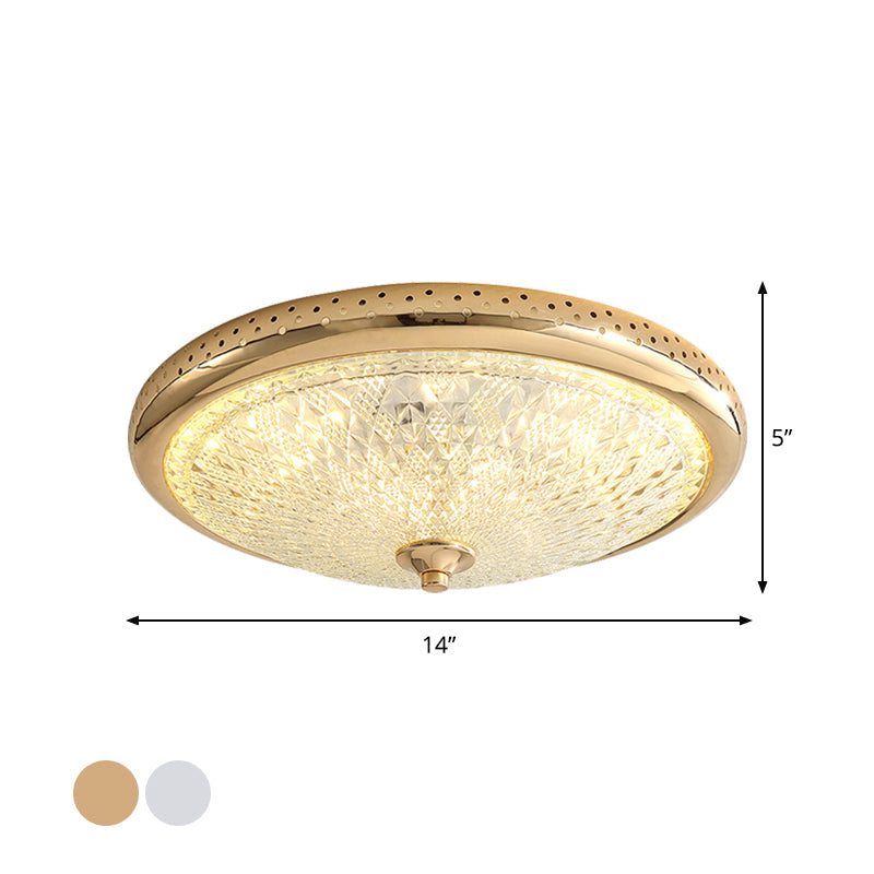 Vintage Amber Prismatic Glass LED Flush Ceiling Light Fixture, Gold/Chrome Finish, 14"/18" Width