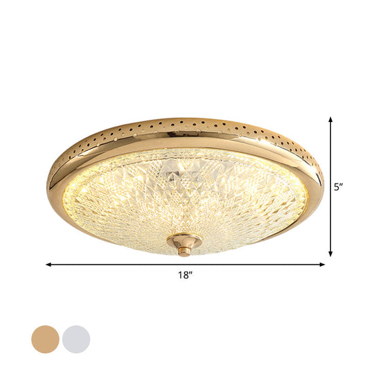 Vintage Amber Prismatic Glass LED Flush Ceiling Light Fixture, Gold/Chrome Finish, 14"/18" Width