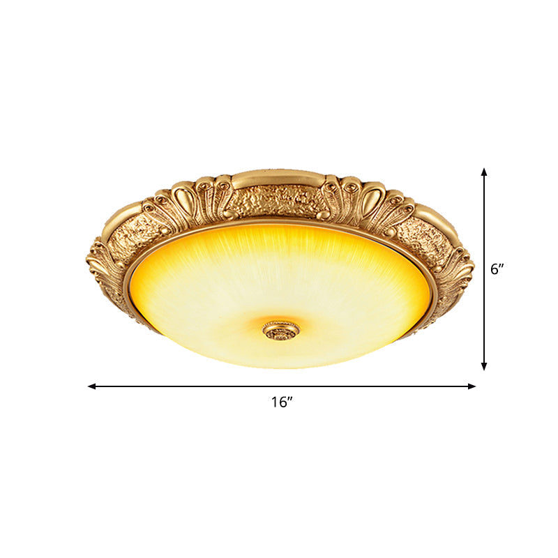 12"/16"/19.5" LED Flush Mount Ceiling Light in Gold with Amber Glass