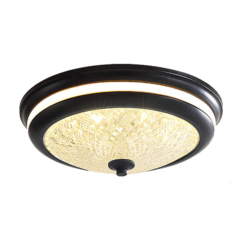 Retro Style Ceiling Lamp in Black/Gold with Lattice Glass and LED Flush Mount - 16"/19.5" W