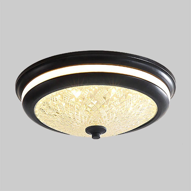 Retro Style Ceiling Lamp in Black/Gold with Lattice Glass and LED Flush Mount - 16"/19.5" W