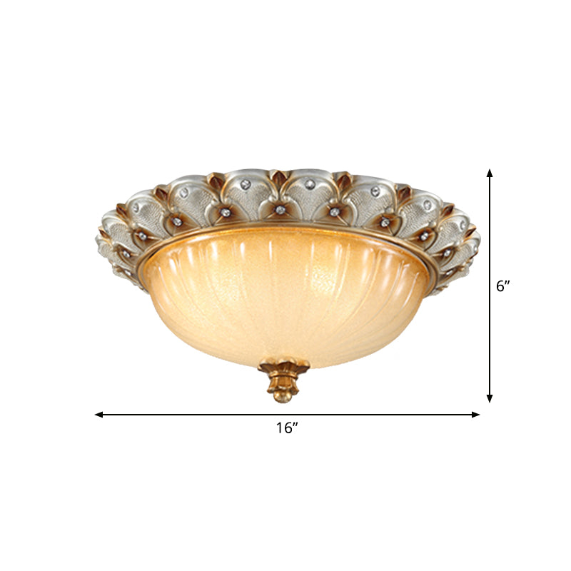 Farmhouse Ribbed Glass Ceiling Light: Domed Design, 3 Bulbs, Beige Flush Mount