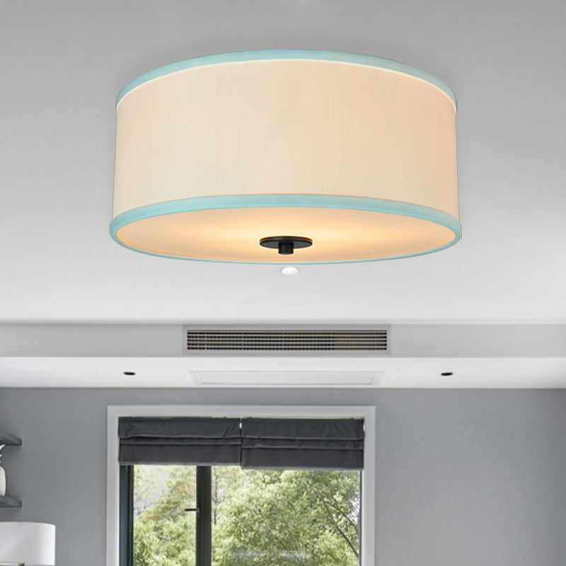 Modern Drum Shade Flush Mount Light with 5 Bulbs, 16"/19.5" Wide, Grey/White with Green Rim - Bedroom Ceiling Fixture