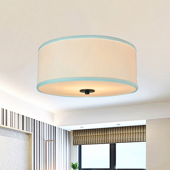 Modern Drum Shade Flush Mount Light With 5 Bulbs 16/19.5 Wide Grey/White Green Rim - Bedroom Ceiling