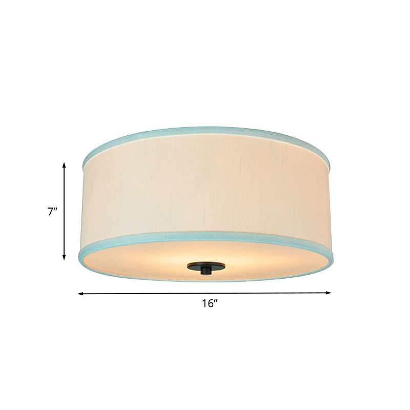 Modern Drum Shade Flush Mount Light with 5 Bulbs, 16"/19.5" Wide, Grey/White with Green Rim - Bedroom Ceiling Fixture