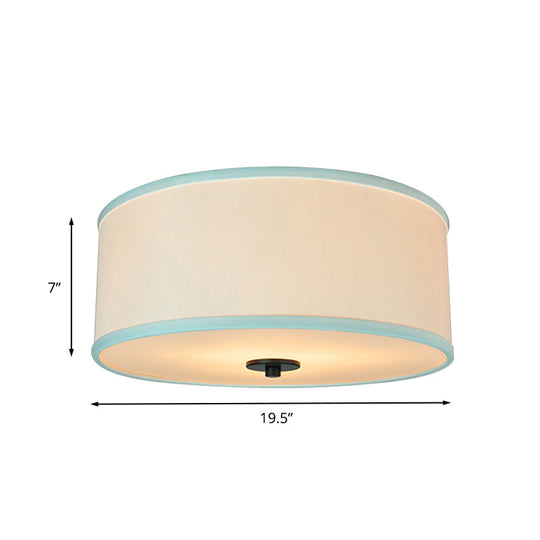 Modern Drum Shade Flush Mount Light with 5 Bulbs, 16"/19.5" Wide, Grey/White with Green Rim - Bedroom Ceiling Fixture