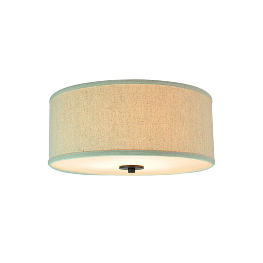 Modern Drum Shade Flush Mount Light with 5 Bulbs, 16"/19.5" Wide, Grey/White with Green Rim - Bedroom Ceiling Fixture