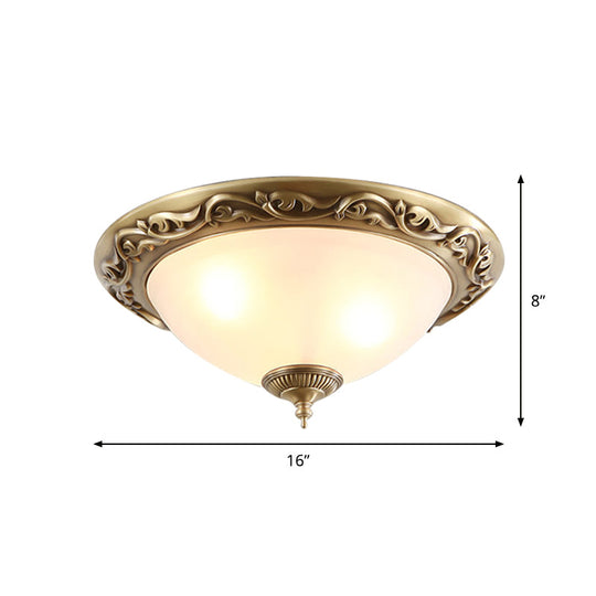 Opaline Glass Brass Flush Ceiling Light - Traditional Bedroom Lighting (12"/16"/19.5", 2/3 Heads)