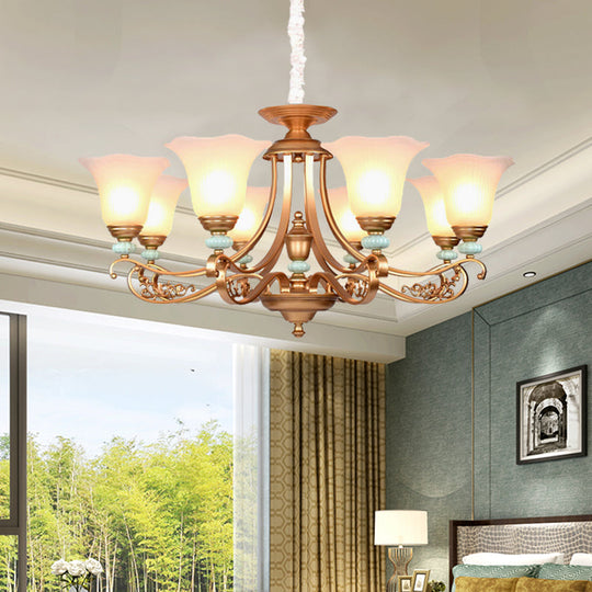 Rustic Style Gold Milky Glass Ceiling Chandelier With Suspended Lighting Pendant - 3/6/8 Heads 8 /