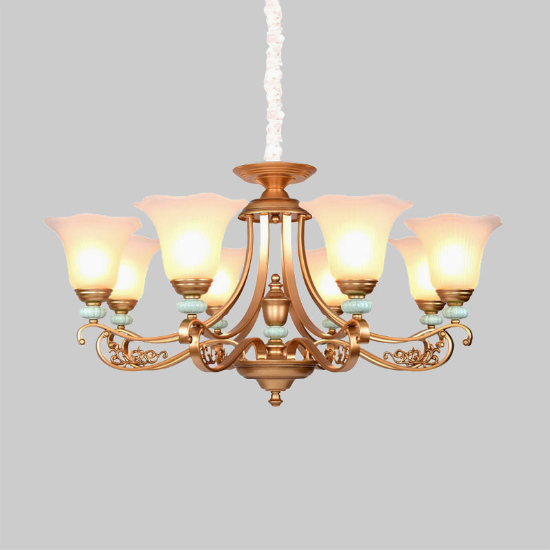 Rustic Style Gold Milky Glass Ceiling Chandelier With Suspended Lighting Pendant - 3/6/8 Heads