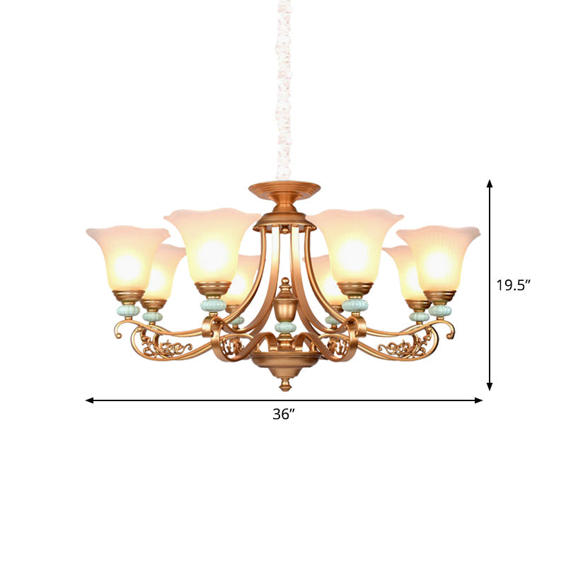 Rustic Style Gold Milky Glass Ceiling Chandelier With Suspended Lighting Pendant - 3/6/8 Heads