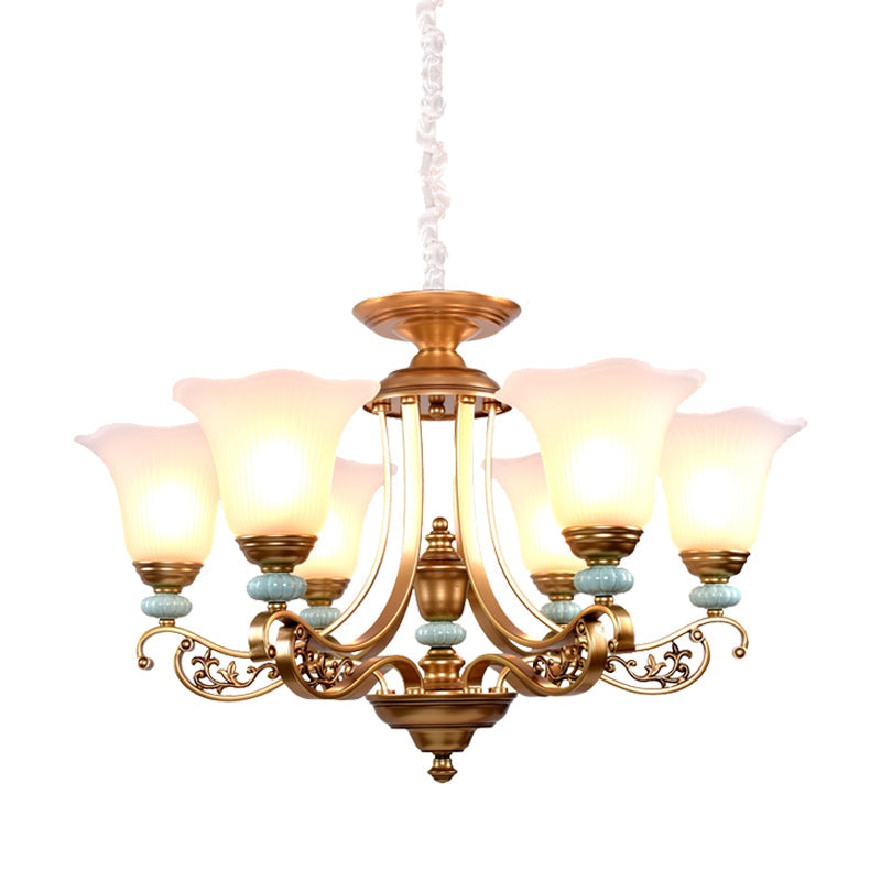 Rustic Style Gold Milky Glass Ceiling Chandelier With Suspended Lighting Pendant - 3/6/8 Heads