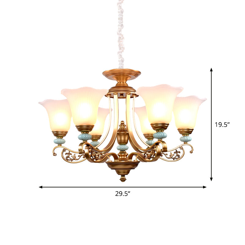 Rustic Style Gold Milky Glass Ceiling Chandelier With Suspended Lighting Pendant - 3/6/8 Heads