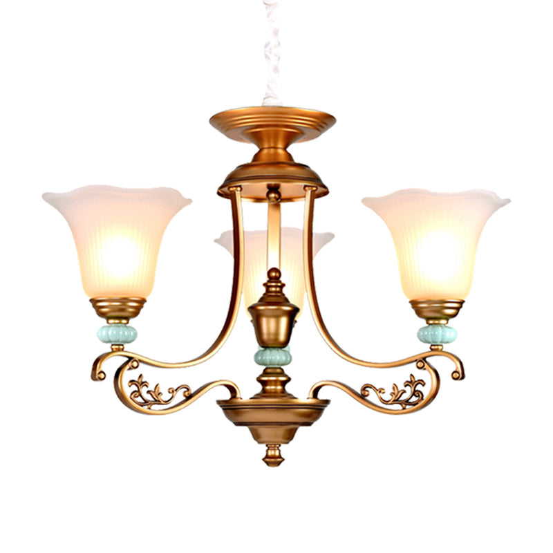 Rustic Style Gold Milky Glass Ceiling Chandelier With Suspended Lighting Pendant - 3/6/8 Heads