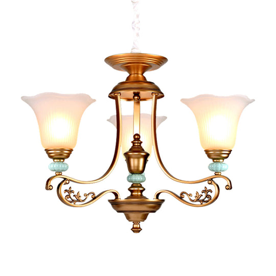 Rustic Style Gold Milky Glass Ceiling Chandelier With Suspended Lighting Pendant - 3/6/8 Heads