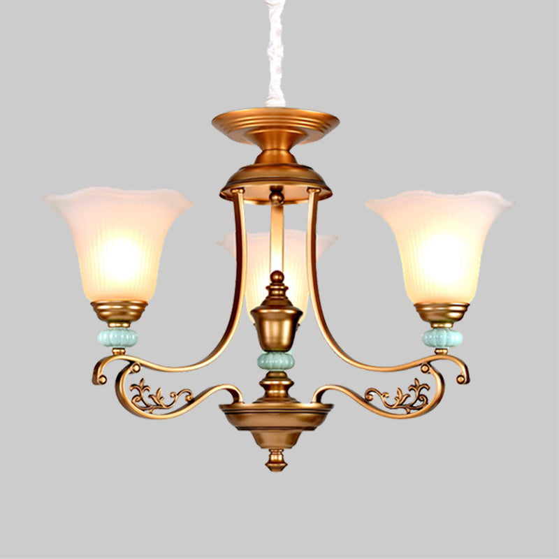 Rustic Style Gold Milky Glass Ceiling Chandelier With Suspended Lighting Pendant - 3/6/8 Heads