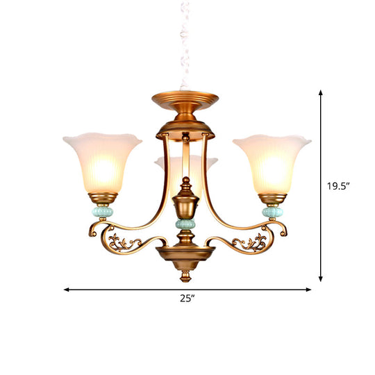 Rustic Style Gold Milky Glass Ceiling Chandelier With Suspended Lighting Pendant - 3/6/8 Heads