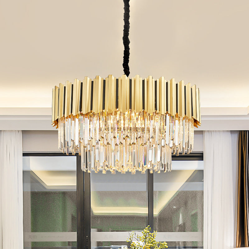 Tiered Chandelier Pendant Light Fixture - Post-Modern Gold Crystal Prism Design (8 Bulbs)