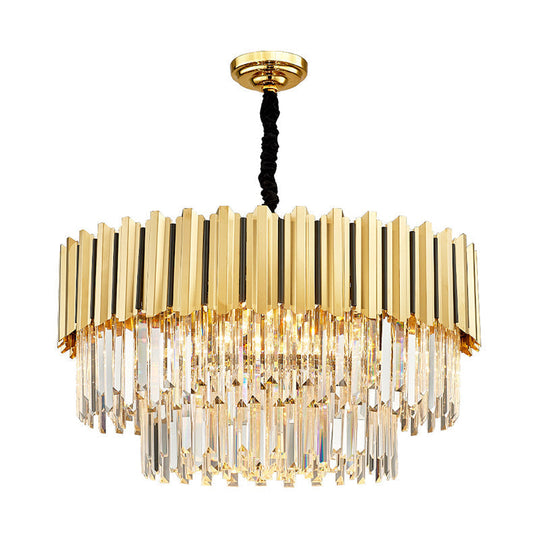 Tiered Chandelier Pendant Light Fixture - Post-Modern Gold Crystal Prism Design (8 Bulbs)