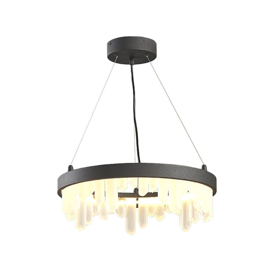 Minimalistic Crystal Hoop Pendant Light - 6 Lights, Black Chandelier for Living Room