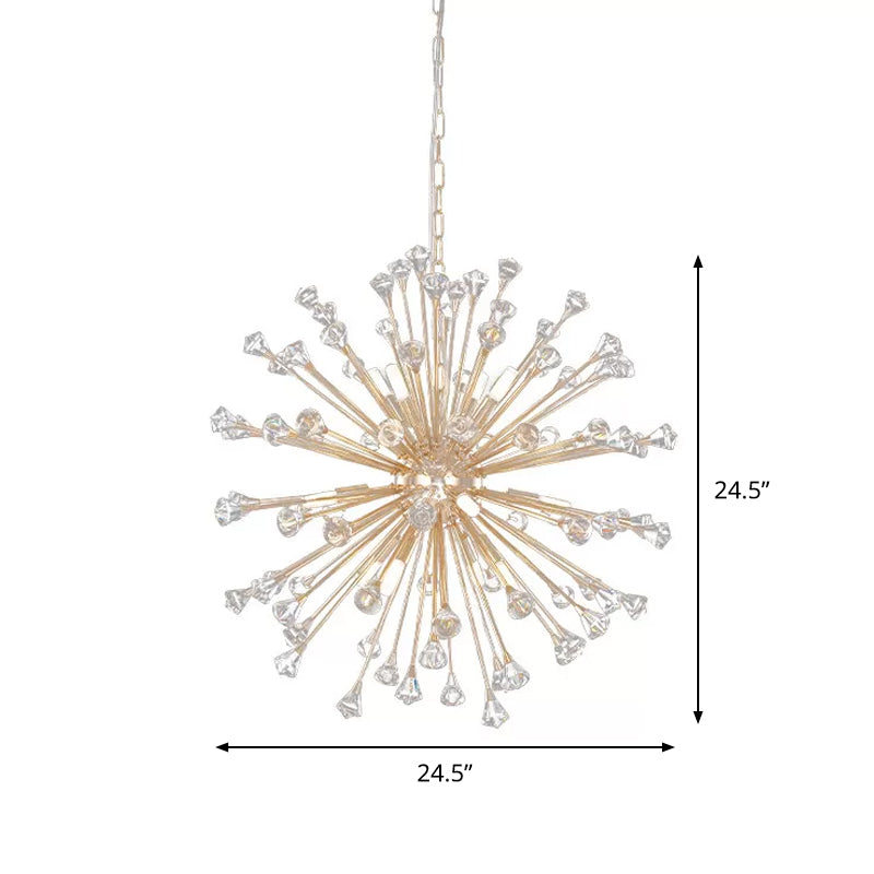 Minimalist 12-Light Gold Crystal Urchin Pendant Chandelier For Living Room