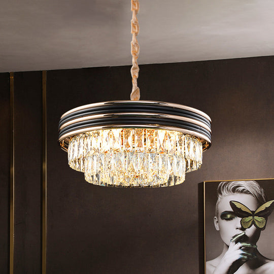 Black Modern Crystal Chandelier Pendant - 18/21.5 Width 9/11-Head And Drop Lamp Ideal For Table