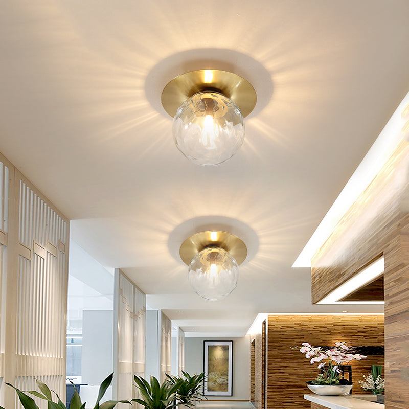 Mini LED Flush Light: Simple & Elegant Foyer Ceiling Flush Mount with Clear Glass Shade in Gold