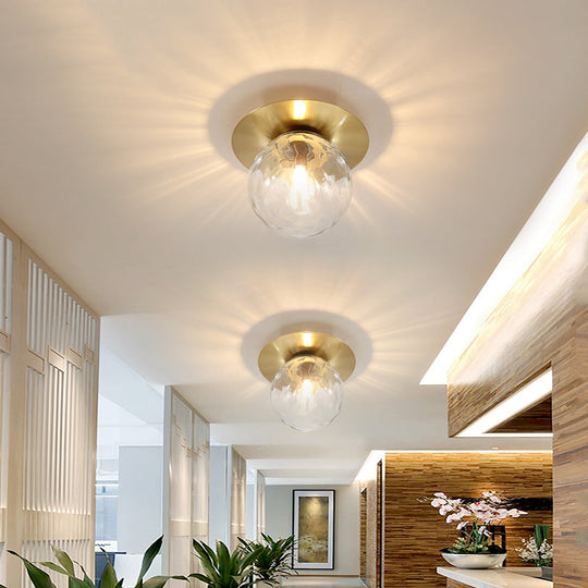 Mini Led Flush Light: Simple & Elegant Foyer Ceiling Mount With Clear Glass Shade In Gold