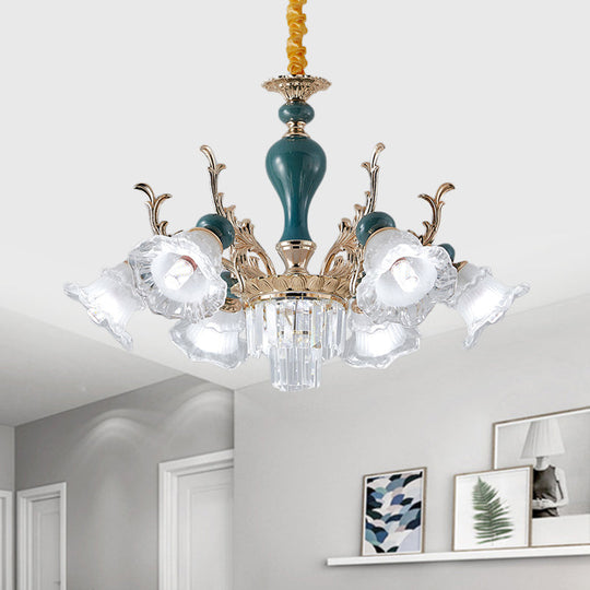 Traditional Blue Floral Crystal Chandelier Suspension Lamp with 6/8 Heads