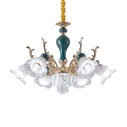 Traditional Blue Crystal Chandelier With 6/8 Heads For Clear Floral Ceiling Suspension Lighting