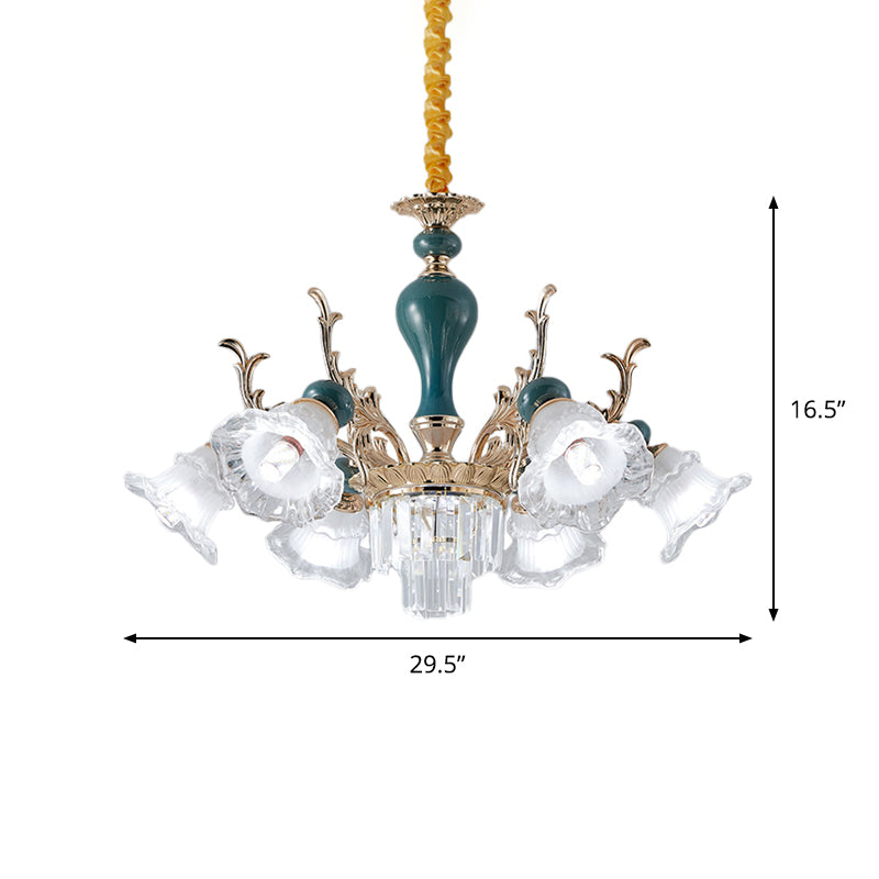 Traditional Blue Floral Crystal Chandelier Suspension Lamp with 6/8 Heads