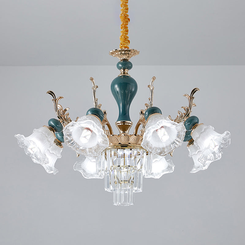 Traditional Blue Crystal Chandelier With 6/8 Heads For Clear Floral Ceiling Suspension Lighting