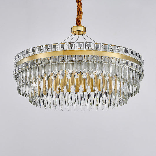 Crystal Led Chandelier- Modernist Gold Hanging Light Fixture 2-Tier 18/23.5 Width