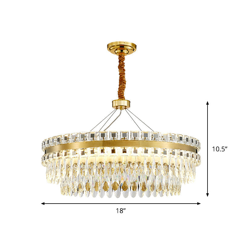 2-Tier Crystal LED Chandelier, Modern Living Room Pendant Light in Gold, 18"/23.5" Width