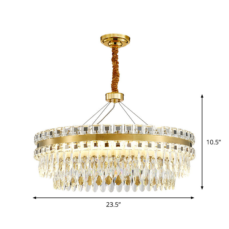 Crystal Led Chandelier- Modernist Gold Hanging Light Fixture 2-Tier 18/23.5 Width