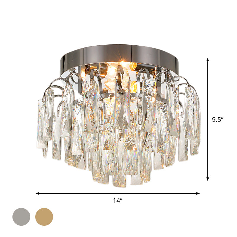 Modern Crystal Rectangles Flushmount Ceiling Light in Nickel/Gold