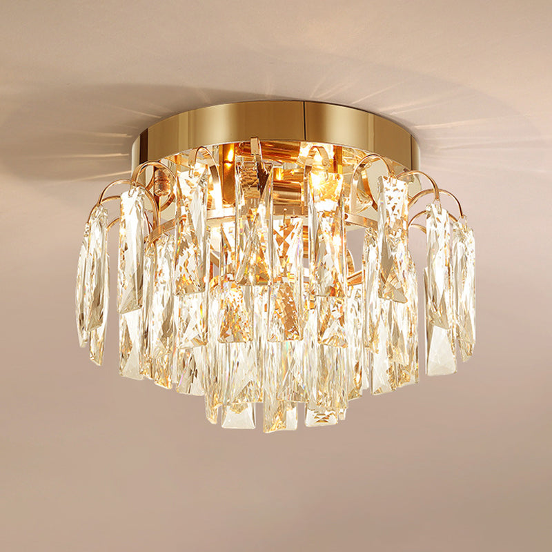 Modern Crystal Rectangles Flushmount Ceiling Light in Nickel/Gold