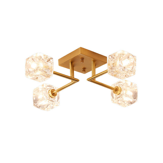 Gold Branching Crystal Ceiling Light - Postmodern Semi-Mount for Bedroom (4/6-Head)