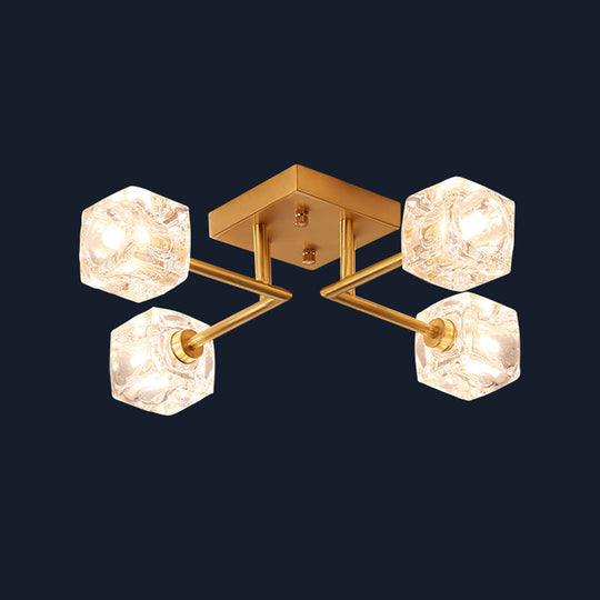 Gold Branching Crystal Ceiling Light - Postmodern Semi-Mount for Bedroom (4/6-Head)