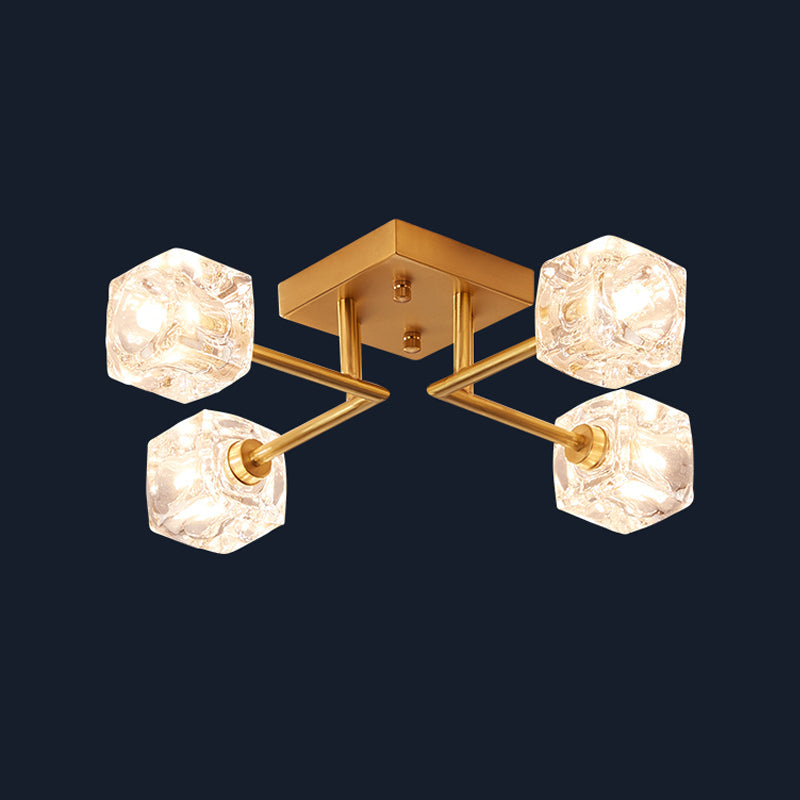 Gold Branching Crystal Ceiling Light - Postmodern Semi-Mount For Bedroom (4/6-Head)