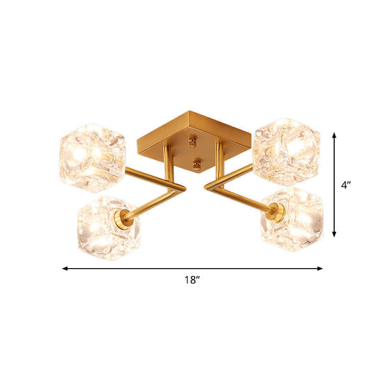 Gold Branching Crystal Ceiling Light - Postmodern Semi-Mount for Bedroom (4/6-Head)