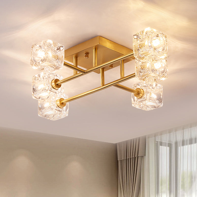 Gold Branching Crystal Ceiling Light - Postmodern Semi-Mount for Bedroom (4/6-Head)