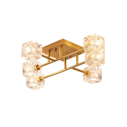 Gold Branching Crystal Ceiling Light - Postmodern Semi-Mount for Bedroom (4/6-Head)