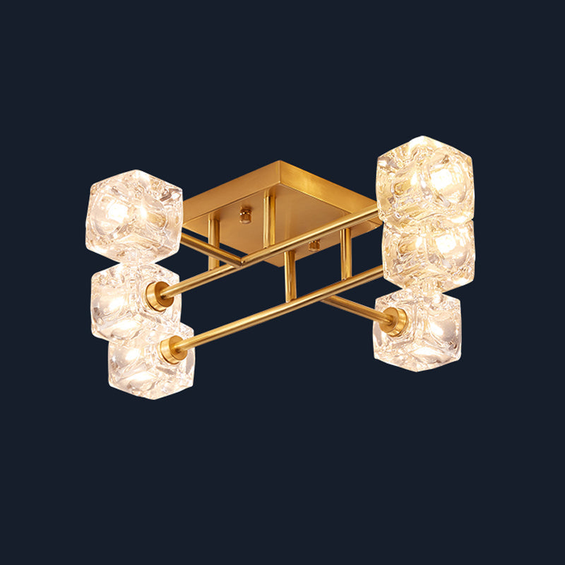 Gold Branching Crystal Ceiling Light - Postmodern Semi-Mount for Bedroom (4/6-Head)