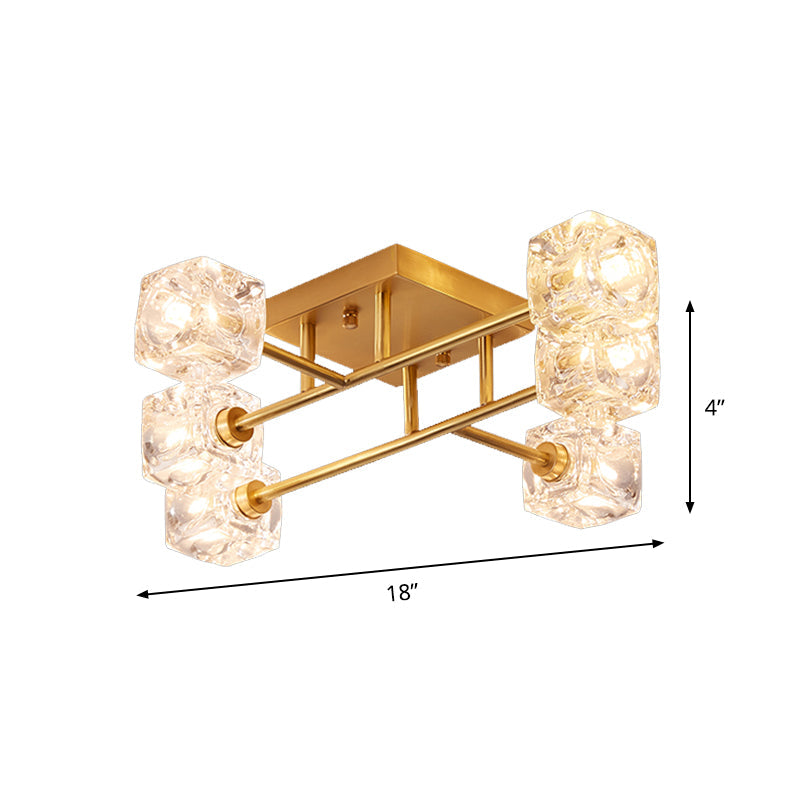 Gold Branching Crystal Ceiling Light - Postmodern Semi-Mount for Bedroom (4/6-Head)